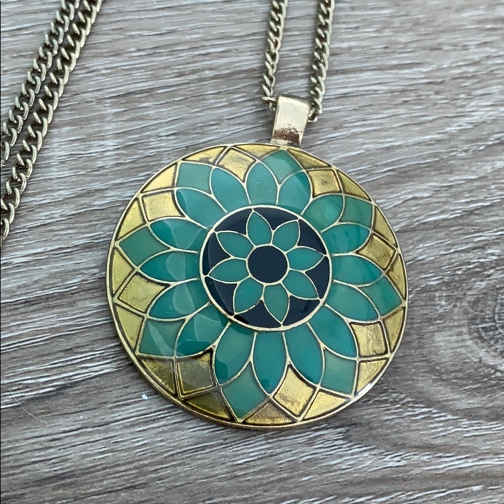 ❤️ Gold, Black, and Turquoise Sunburst Pendant